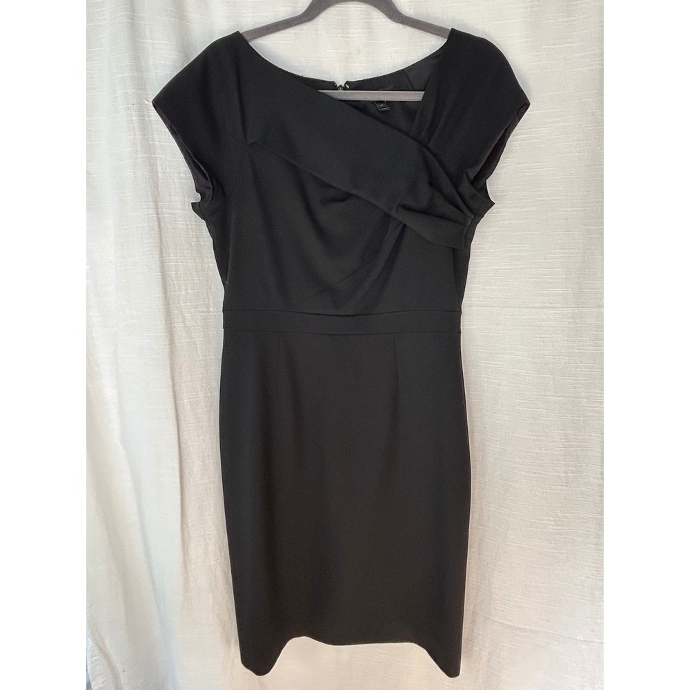 J.Crew Black Wool Origami Asymmetrical Draped Sheath Dress 6T Tall 14342 FA12